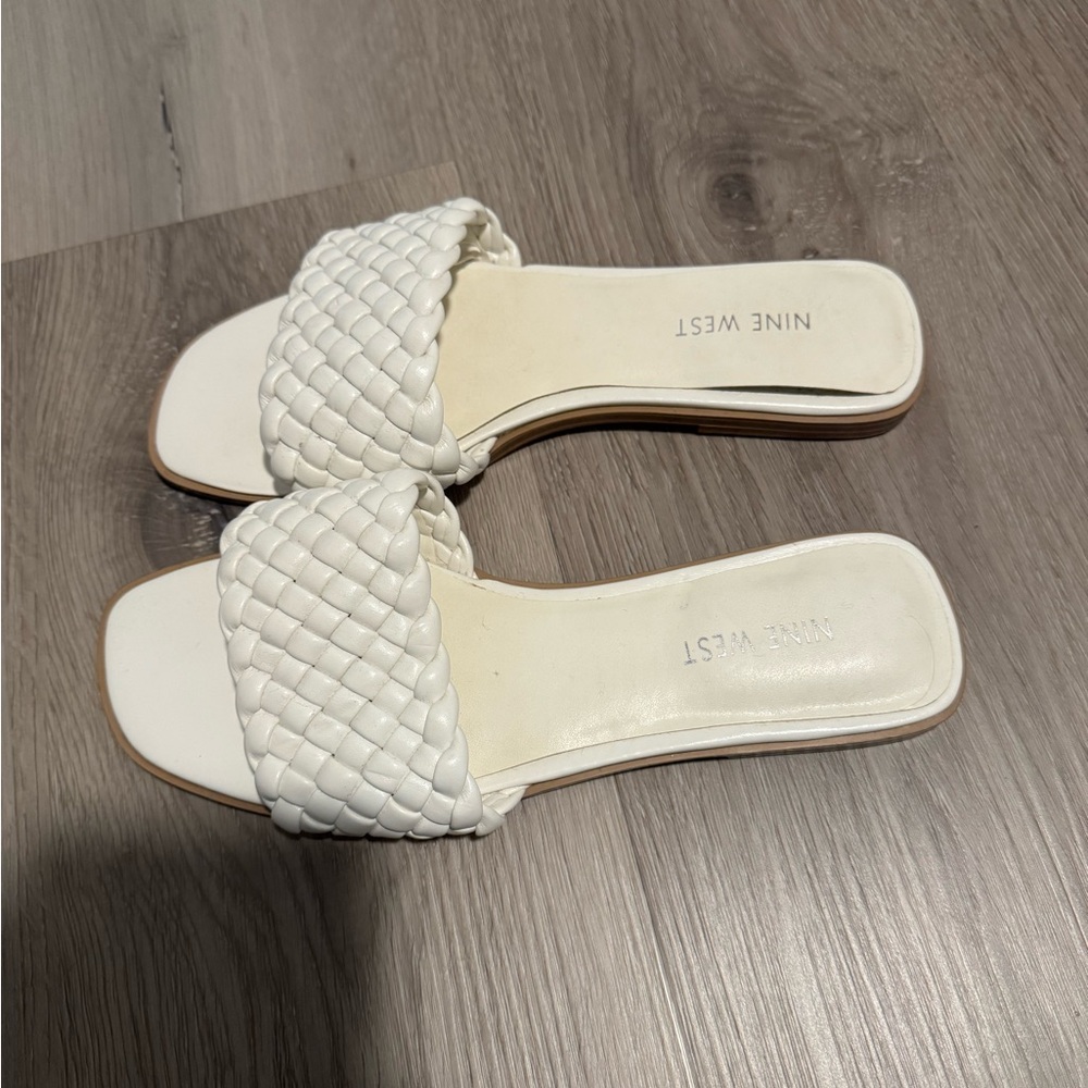 Nine West Cream Woven Slide Sandals